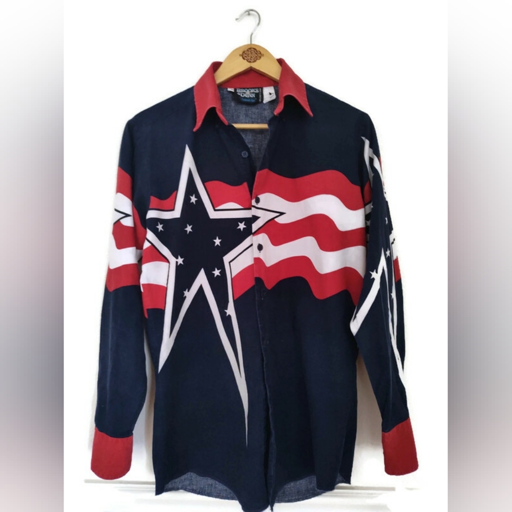 Brooks & Dunn Patriotic Made In USA Men's Cotton Festival Rodeo Western Shirt M